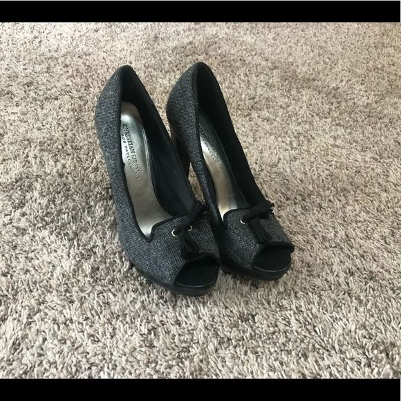 7.5 Christian Sirilano Black Tweed Heels 4” EUC - Picture 2 of 11